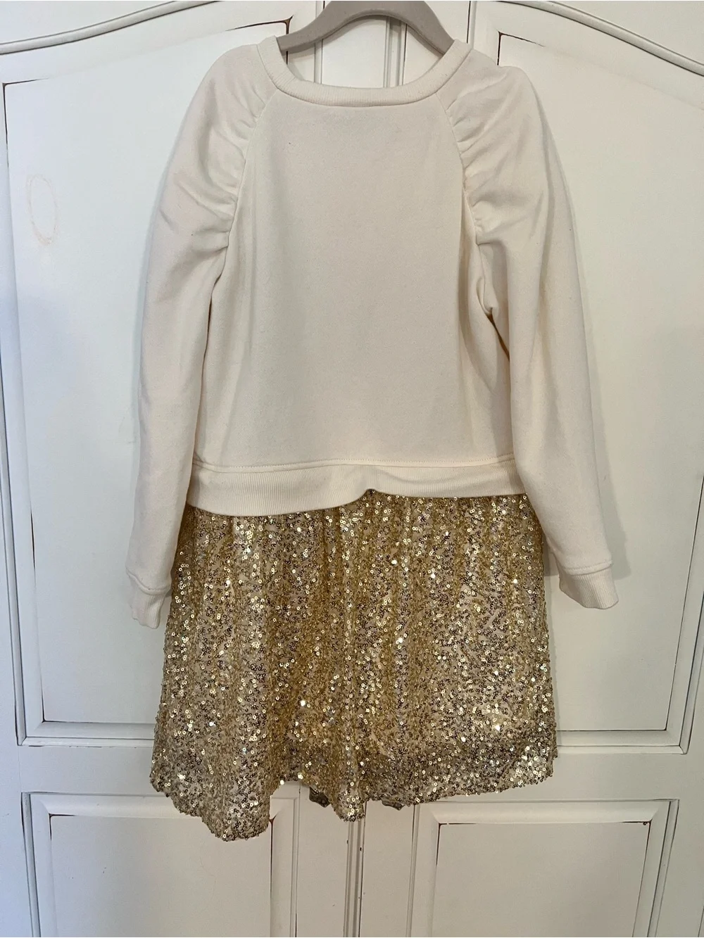 Place Cream Sweatshirt Dress with Gold Sequin Skirt